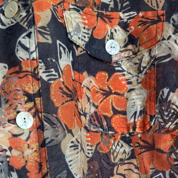 Ruby Rd Floral Sheer Button-Down Blouse - Picture 8 of 9